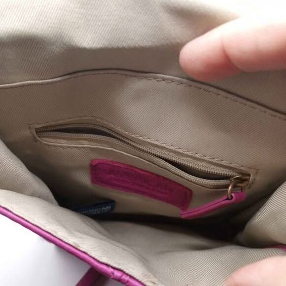 American Leather Crossbody Bag "Merlot" Fushia Color - Picture 5 of 10